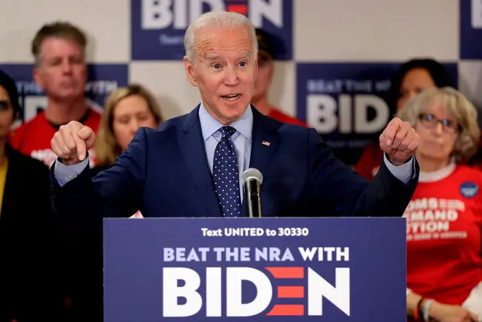 Democratic presidential candidate former Vice President Joe Biden speaks about gun violence at a campaign stop, in Las Vegas.